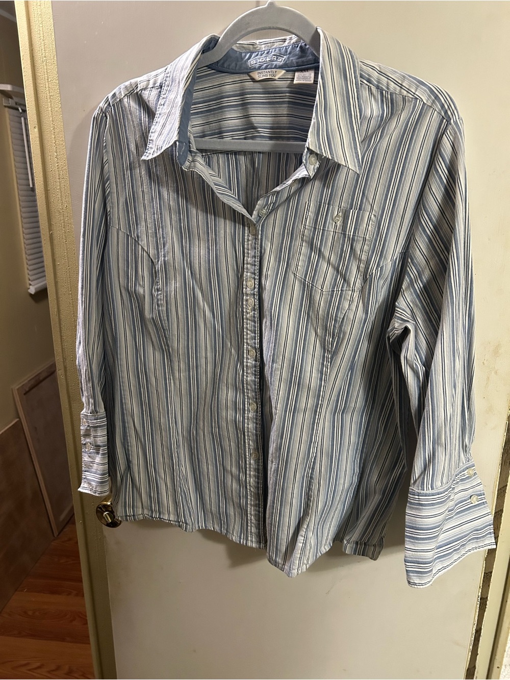 Riders by Lee Womans Blue and White Striped Button-Down Shirt